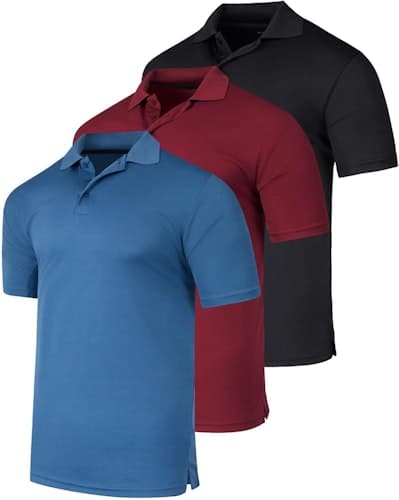 Real Essentials Men's 3 Pack Moisture Wicking Polo Shirts