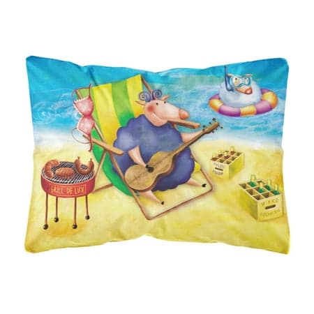 Carolines Treasures APH0079PW1216 Pig Sunbathing on the Beach Fabric Decorative Pillow 12H x16W multicolor