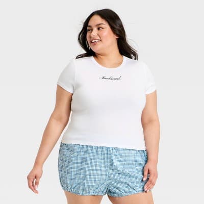 Women's Graphic Short Sleeve Pajama Shirt - Wild Fable™ White 1X
