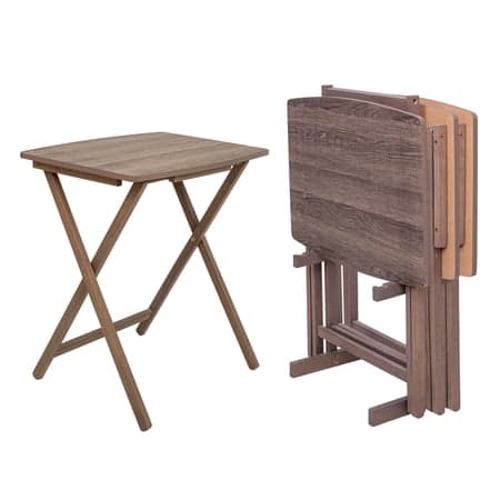 Mainstays XL Oversized Folding Tray Table Set of 4 with Rack, Rustic Gray