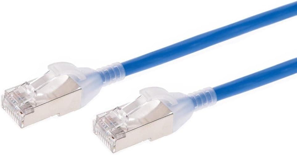 Monoprice Cat6A Ethernet Patch Cable - Snagless, Double Shielded, Component Level, 30AWG, 2 Feet, Blue - SlimRun Series