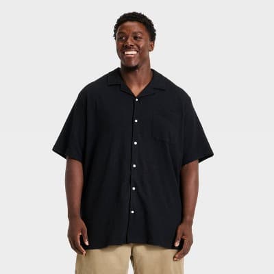 Men's Short Sleeve Knit Camp Shirt - Goodfellow & Co™ Black LT
