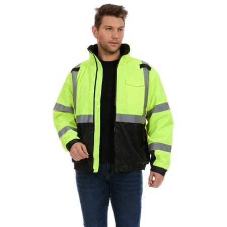 Bass Creek Outfitters Men's Oxford Insulated Safety Work Jacket with Hidden Hood, Sizes M-2XL