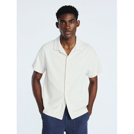 Free Assembly Men's Textured Cotton Camp Shirt with Short Sleeves, Sizes S-3XL