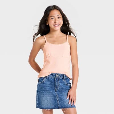 Girls' Pointelle Tank Top - art class™ Pink L
