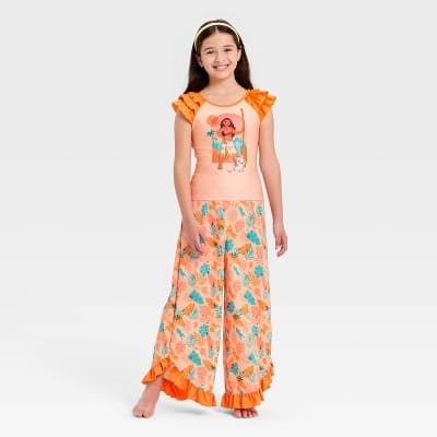 Girls' Moana 2pc Swimsuit Set - Coral Orange 7-8