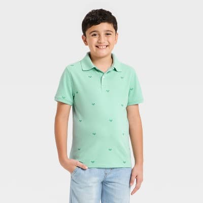 Boys' Short Sleeve Tennis Racket Printed Polo Shirt - Cat & Jack™ Turquoise Blue M