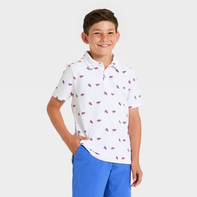 Boys' 4th of July Textured Golf Polo Shirt - All In Motion™ White XL