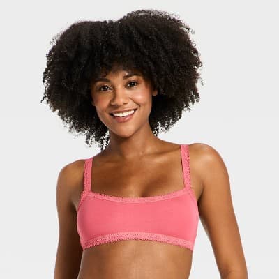 Women's Cloud Knit Lace Trim Bralette - Auden™ Pink M