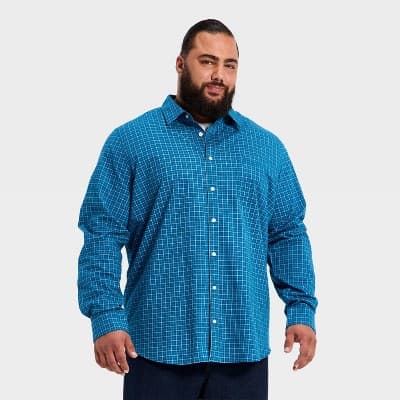 Men's Big & Tall Long Sleeve Poplin Shirt - Goodfellow & Co™ - Dark Teal Blue XLT