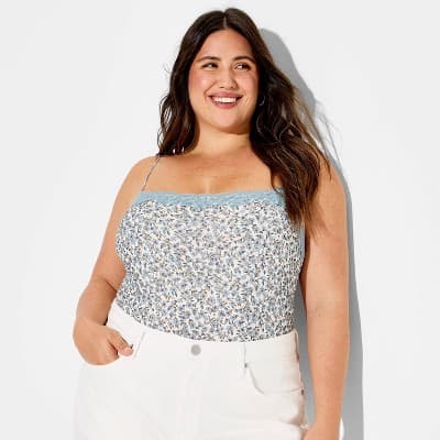 Women's Lace Trim Bodysuit - Wild Fable™ White Floral 2X