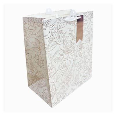 Bows And Sparkles XL Foil Flowers Wedding Gift Bag with Tag Ivory/Bronze