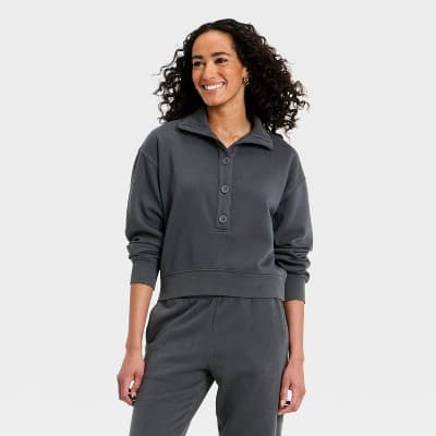 Women's Button-Front Sweatshirt - Universal Thread™ Charcoal Gray S