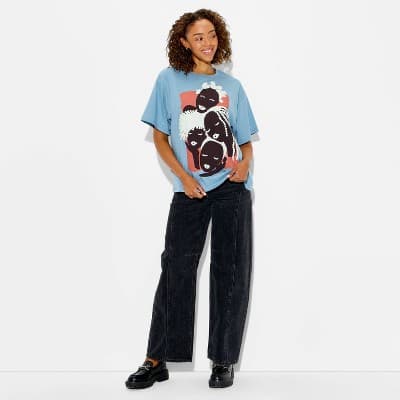 Women's Beautiful Faces Short Sleeve Graphic T-Shirt - Light Blue S