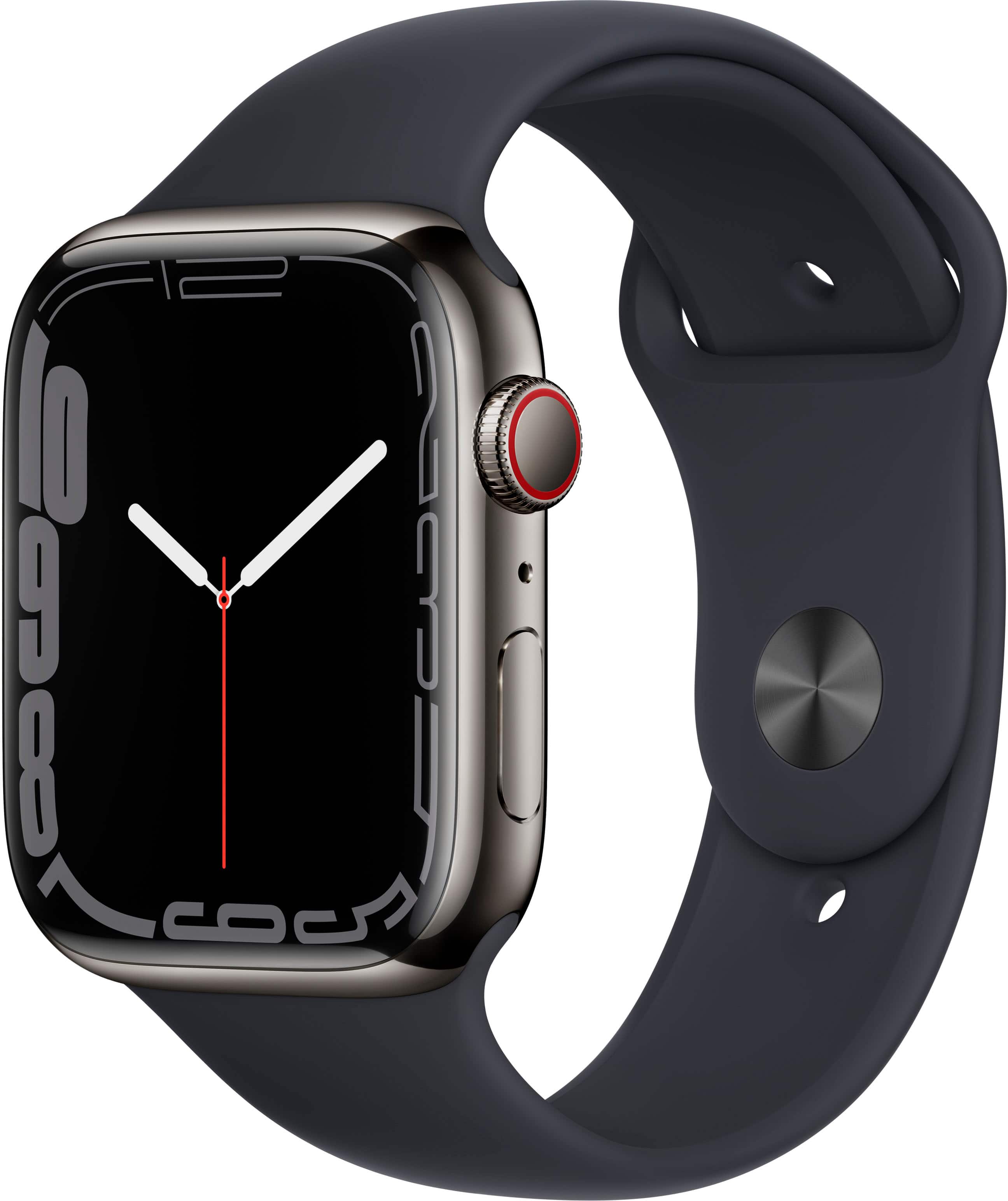 Refurbished Apple Watch Series 7 (GPS + Cellular) 45mm Graphite Stainless Steel with Midnight Sport Band - Black - (2021)