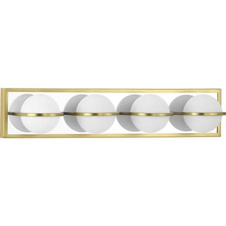 Progress Lighting Pearl 4-Light LED Modern Bath Vanity Light, Satin Brass, Opal Glass Shade