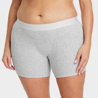 Women's Ribbed Boxer Briefs Underwear - Auden™ Heathered Gray 1X: High Rise, Pull-On