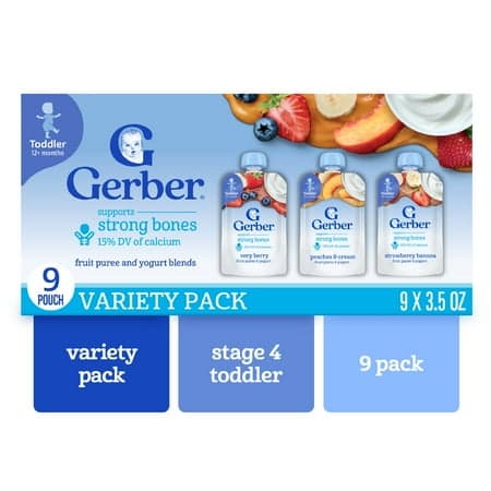 Gerber Fruit & Yogurt, Toddler Food Variety Pack, 3.5 oz Pouches (9 Pack)