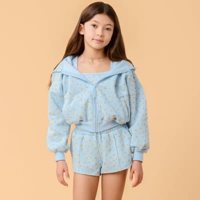 Blogilates Girls' Mommy & Me Marshmallow Hoodie - Blue Citrus Print M