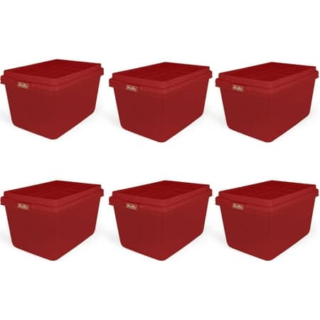 Hefty 18 Gallon Plastic Christmas Storage Container with HIRISE Lid, Holiday Red, Set of 6