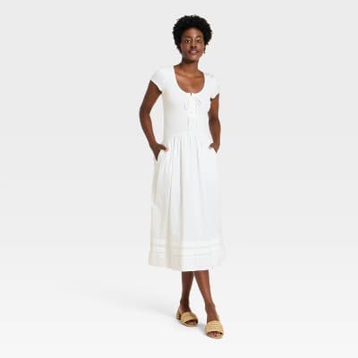 Women's Western Cap Short Sleeve Maxi A-Line Dress - Universal Thread™ White S
