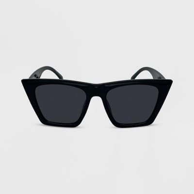 Women's Plastic Angular Solid Cateye Sunglasses - Wild Fable™ Black: Maximum UV Protection, Medium Fit, Recycled Frame
