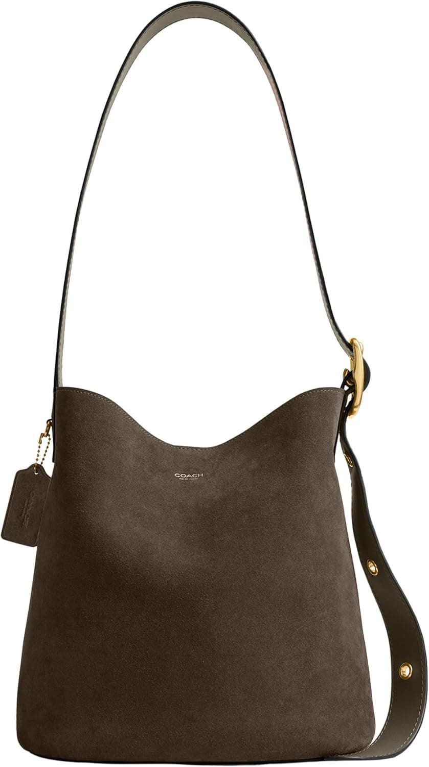 Save 60% on COACH Suede Bleecker Bucket Bag in Olive