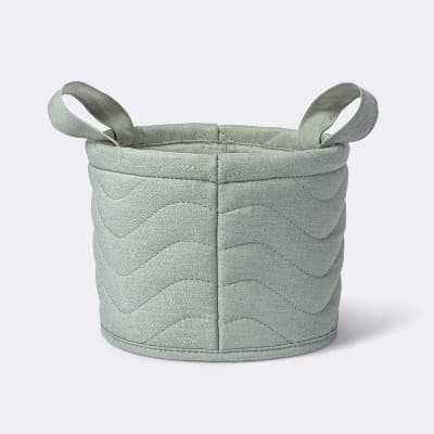 Quilted Fabric Small Round Storage Basket - Green - Cloud Island™: Circular, 6" Height, Polyester Material