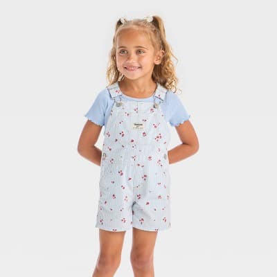 OshKosh B'gosh Toddler Girls' Railroad Striped Shortalls - Blue 12M