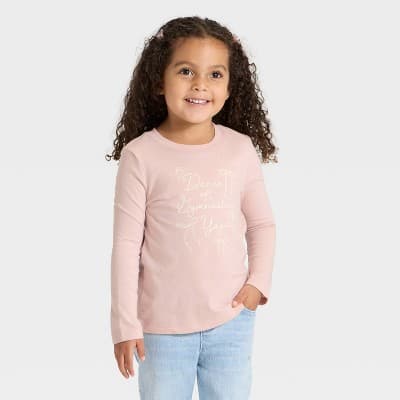 Toddler Girls' Long Sleeve Dance Gymnastic Yoga Graphic Shirt - Cat & Jack™ Light Mauve 4T
