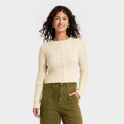 Women's Rib Cardigan - Universal Thread™ Oatmeal M
