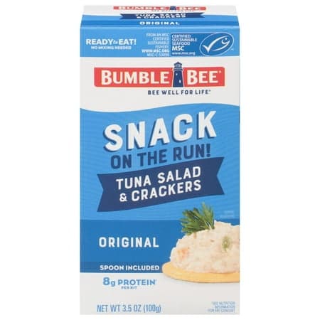Bumble Bee Snack on The Run Tuna Salad with Crackers Kit, Wild Caught, Ready to Eat, Spoon Included, Shelf Stable Box, 3.5oz