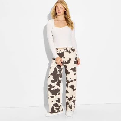 Women's Cinched Long Sleeve Pointelle Scoop Neck Top - Wild Fable™ Cream M