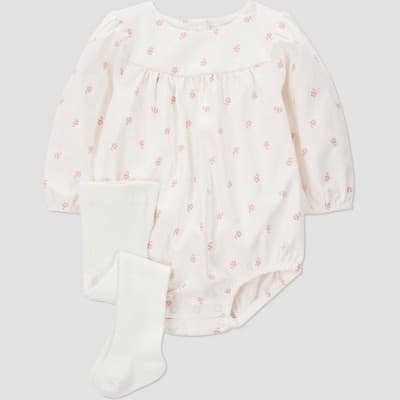 Carter's Just One You® Baby Girls' 2pc Floral Romper with Tights Set - Cream 18M