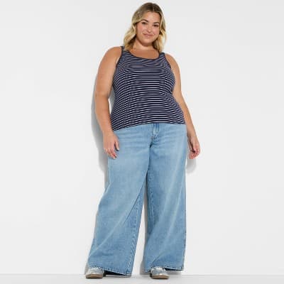 Women's 90's Tank Top - Wild Fable™ Navy Blue Striped 1X