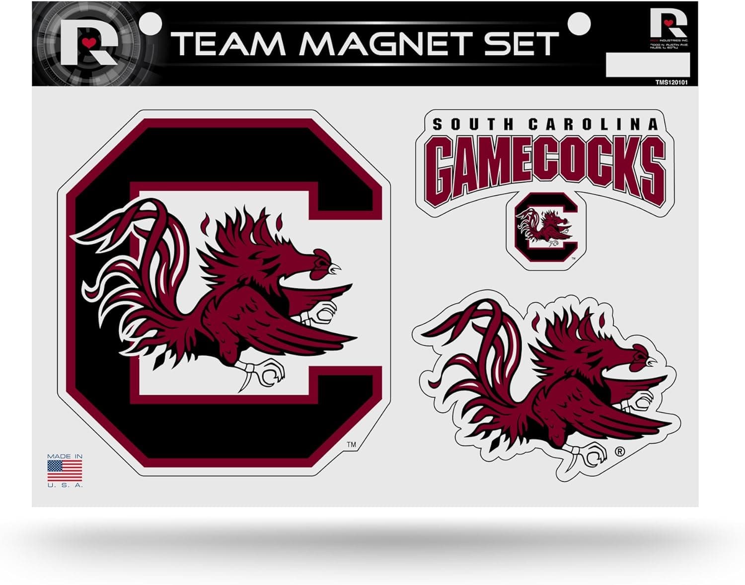 Showcase Your Team Spirit with the Rico Industries NCAA South Carolina Fighting Gamecocks Die Cut Magnet Set