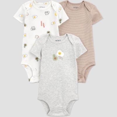 Carter's Just One You® Baby Boys' 3pk Breakfast Short Sleeve Bodysuit - Gray/Brown/White 24M