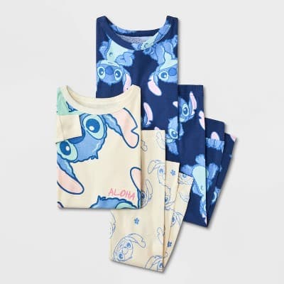 Toddler 4pc Lilo & Stitch Cotton Long Sleeve Pajama Set - Blue/White 2T