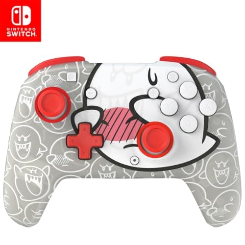 PDP Gaming REMATCH GLOW Wireless Nintendo Switch Pro Controller, Licensed, Nintendo Switch 2|Lite|OLED, Motion Controls, Rechargeable Battery Power, Glow in the Dark: Mario Boo-Hoo Ghost Red and White