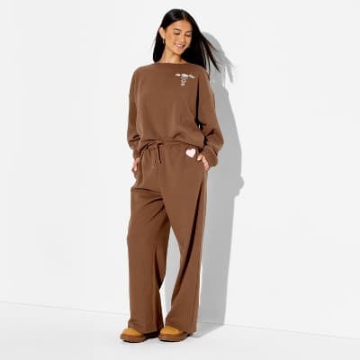 Women's Heart Fleece Graphic Pull-On Pants - Brown S