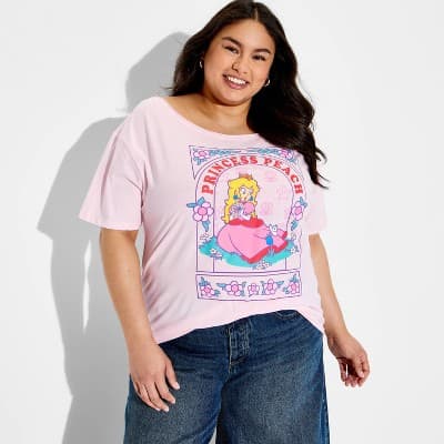 Women's Princess Peach Short Sleeve Graphic T-Shirt - Light Pink 3X