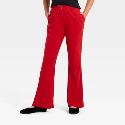 Girls' Cozy Pointelle Pants - art class™ Red L