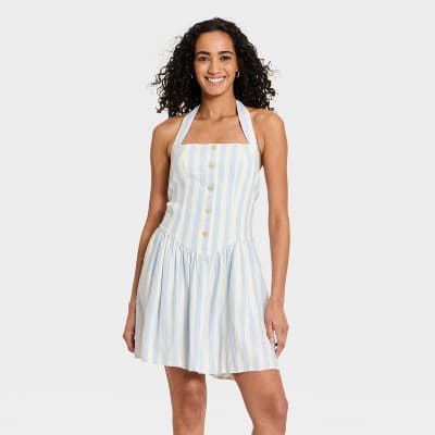 Women's Sleeveless Pullover Mini Sundress - Universal Thread™ Blue Striped L