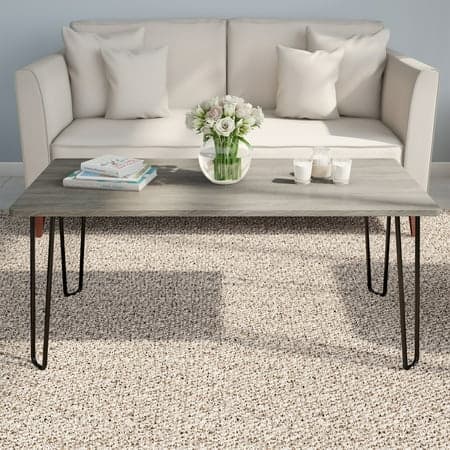 Lavish Home Coffee Table with Hairpin Legs, Modern Industrial Style Home Décor, Woodgrain-Look and Steel Accent Living Room Furniture, Gray