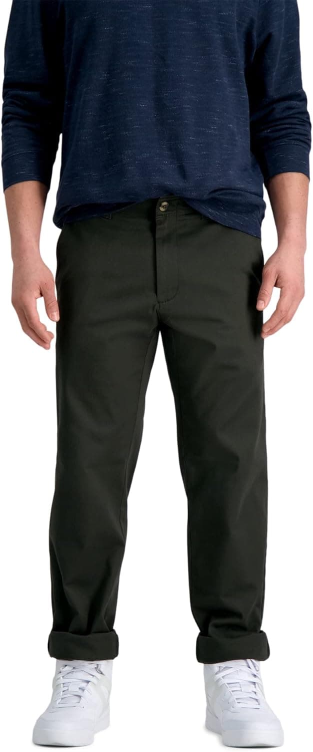 Haggar Men's Life Khaki Comfort Flat Front Straight & Slim Fit Chino Pant