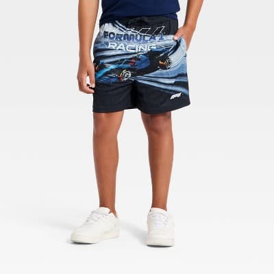 Boys' Formula 1 Race Car Mesh Pull-On Shorts - Black/Blue XXL
