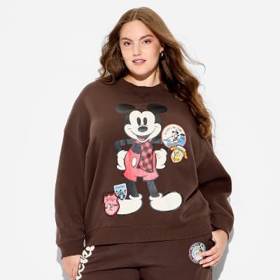Women's Mickey Mouse OS Fleece Graphic Pullover Sweatshirt - Brown 3X