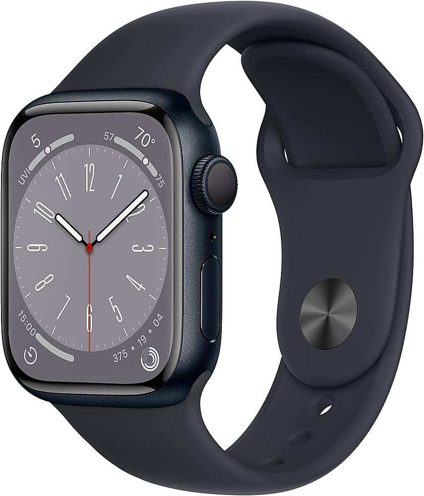 Apple Geek Squad Certified Refurbished Watch Series 8 (GPS) 41mm Aluminum Case with Midnight Sport Band - S/M - Midnight - (2022)