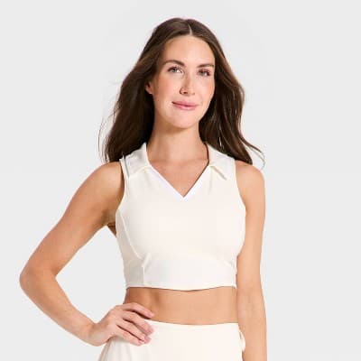 Women's Everyday Soft Light Support Polo Sports Bra - All In Motion™ Cream M