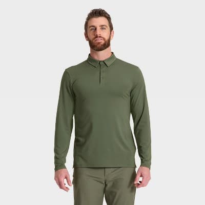 Men's Long Sleeve Soft Stretch Polo Shirt - All In Motion™ Green L